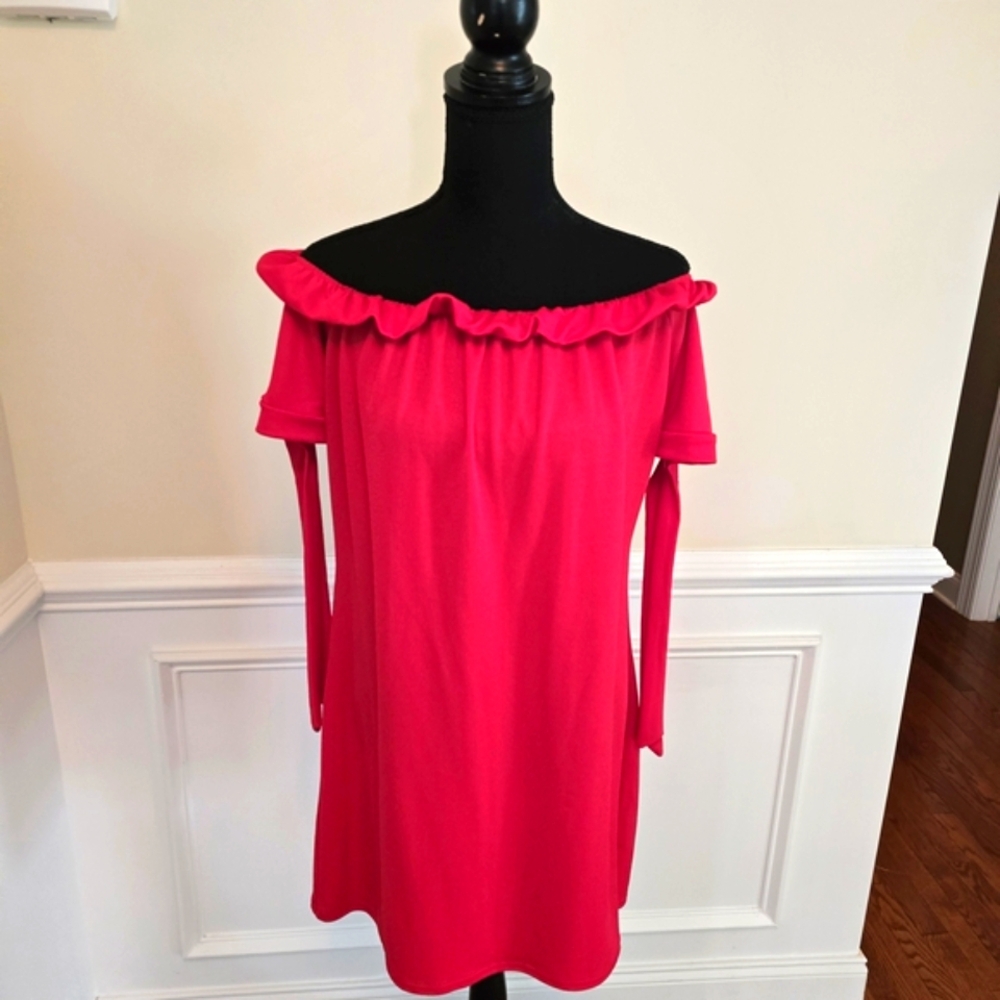 Boohoo Plus Fuchsia Ruffle Dress